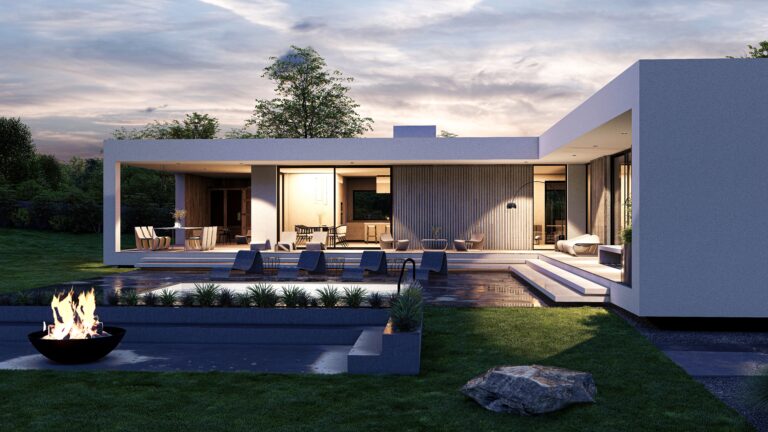 3d,Illustration,-,Design,House,-,Modern,Villa,Evening,And